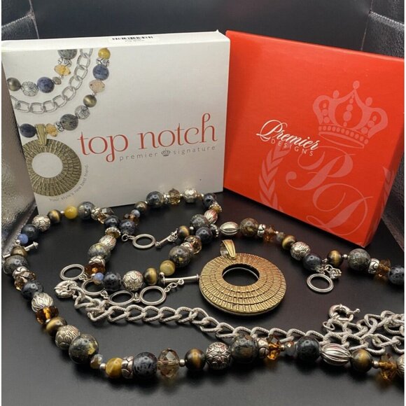 Premier Designs Necklace Bracelet Set Top Notch Pendant Reversible Gold Silver - Picture 2 of 16